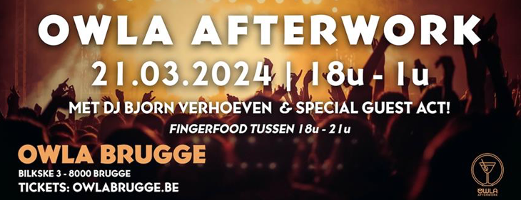 Eerste 'Owla Afterwork' met resident-dj Bjorn Verhoeven op donderdag 21 maart 2024 in Owla Brugge Eerste 'Owla Afterwork' met resident-dj Bjorn Verhoeven op donderdag 21 maart 2024 in Owla Brugge